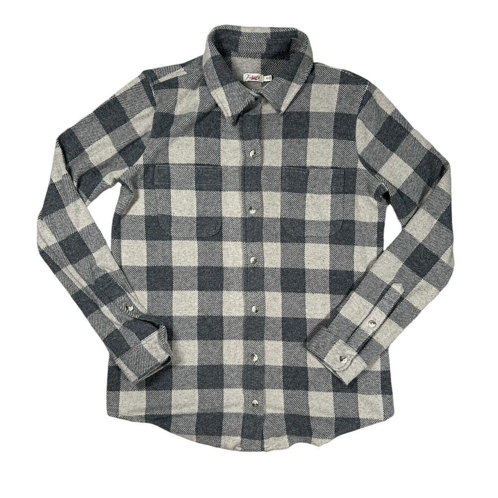 Faherty Legend Sweater Shirt Womens XS Gray Checkered Plaid Button Up Cabincore